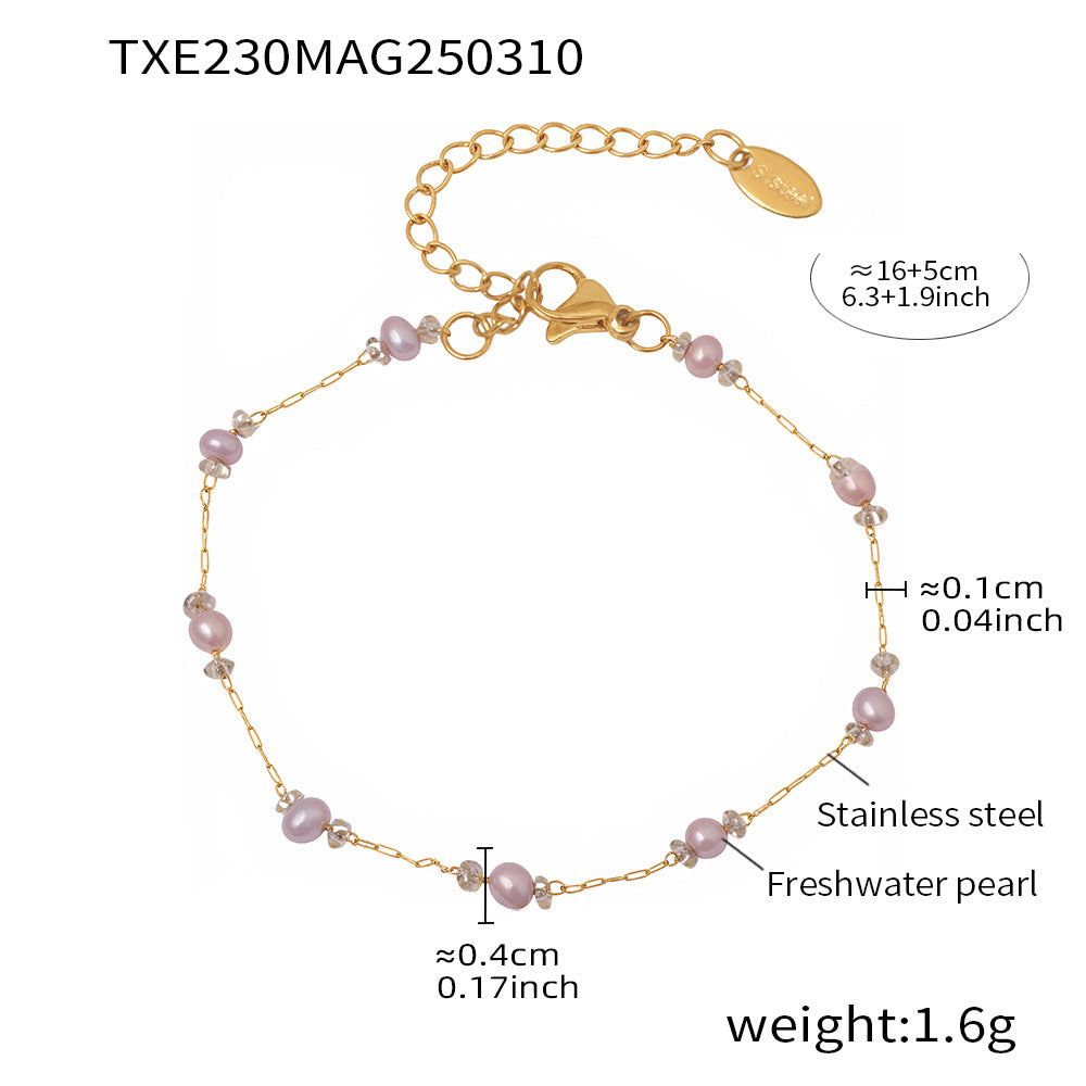 B廠【TXP230】精選無痕淡水珍珠不銹鋼項鍊手鍊西太后套裝女士氣質首飾品 25.03-3