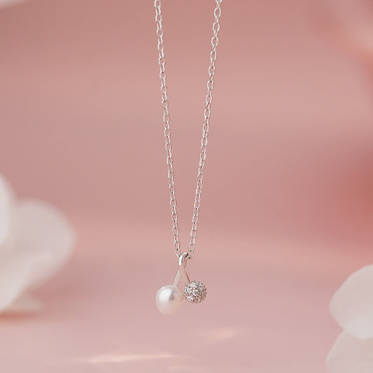 E廠【YC2686N】S925純銀可愛櫻桃珍珠項鍊女氣質簡約小眾優雅法式鎖骨鏈 25.06-3