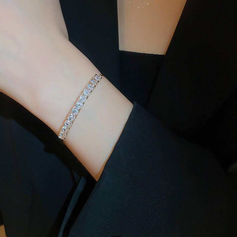 A廠【HB3244】跨境方形鋯石開口手鐲氣質時尚百搭手鐲小眾輕奢高級感手飾 24.11-2