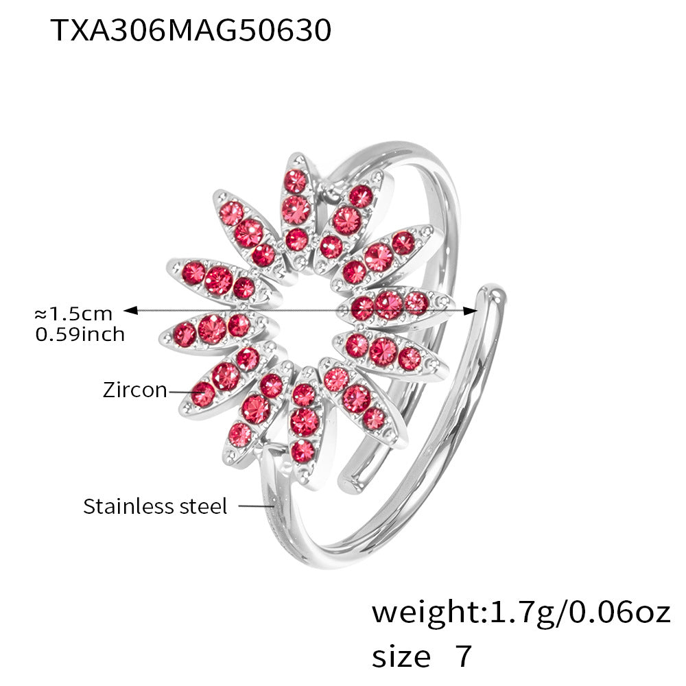 B廠【TXP306】超閃5A鋯石小鑽太陽花手鍊項鍊戒指組不銹鋼材質18k鍍金 25.07-2