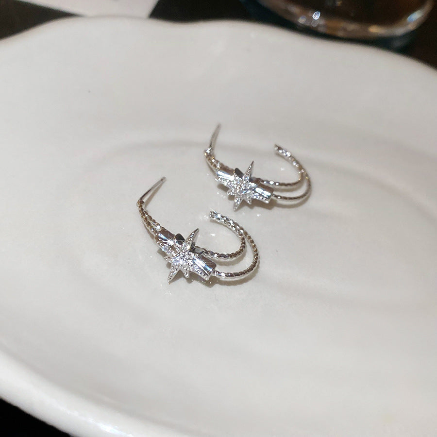 A廠【HE28853】925銀針超閃鋯石芒星C形耳環歐美時尚簡約百搭耳環輕奢高級感耳飾女
25.10-2