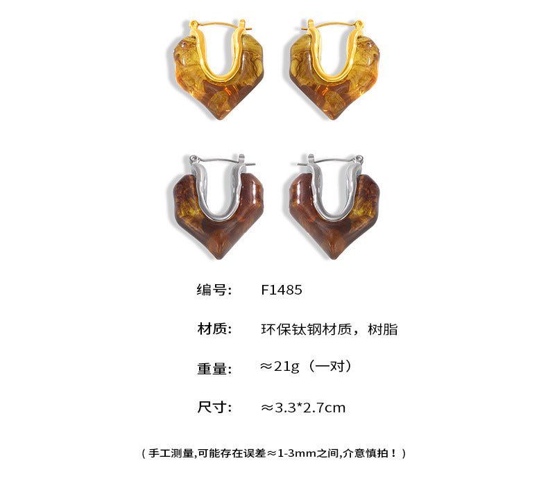 B廠【F1485】法式新款復古不規則樹脂耳環設計感鈦鋼鍍金耳環小眾百搭個性耳環 24.06-3