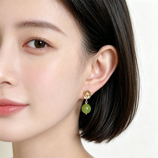 A廠【7582】森系小清新甜美可愛青提綠雛菊天然石手工耳環ins設計師耳飾
26.05-2
