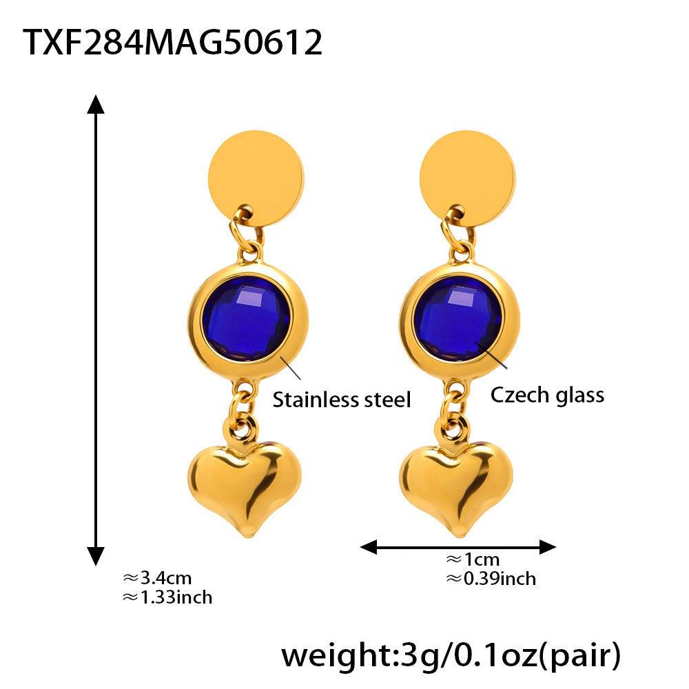 B廠【TXF284】歐美飾品不銹鋼愛心耳環超閃捷克玻璃耳環小眾輕奢耳飾保色 25.06-3
