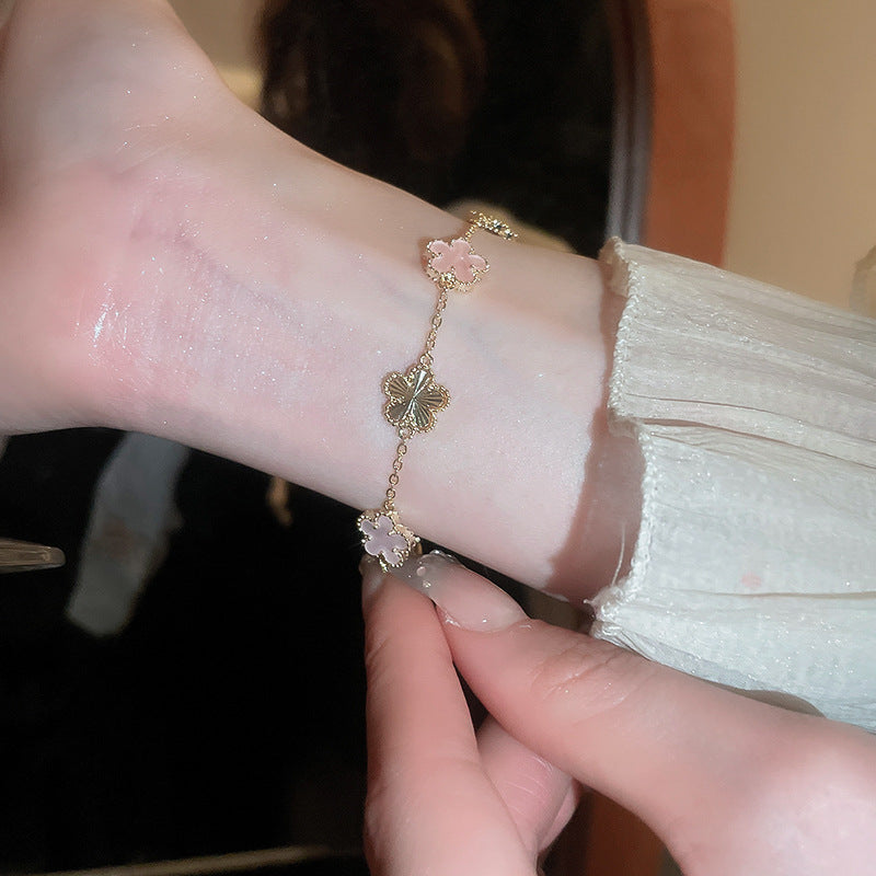 A廠【HB2392】真金電鍍粉金雙色花朵手鍊甜美高級感氣質手環公主風輕奢配件新品 24.05-4