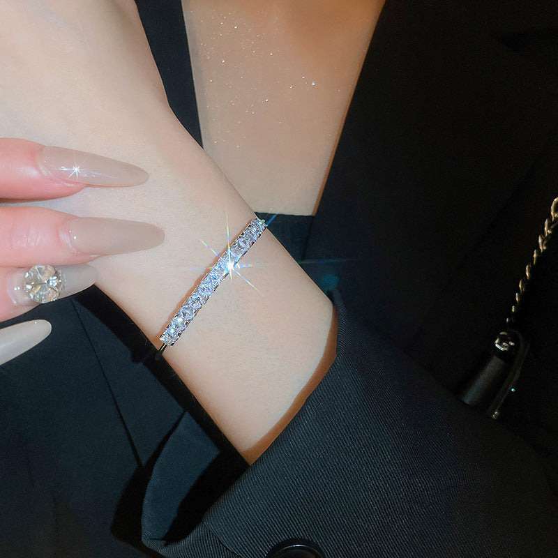 A廠【HB3244】跨境方形鋯石開口手鐲氣質時尚百搭手鐲小眾輕奢高級感手飾 24.11-2