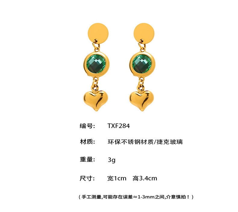 B廠【TXF284】歐美飾品不銹鋼愛心耳環超閃捷克玻璃耳環小眾輕奢耳飾保色 25.06-3