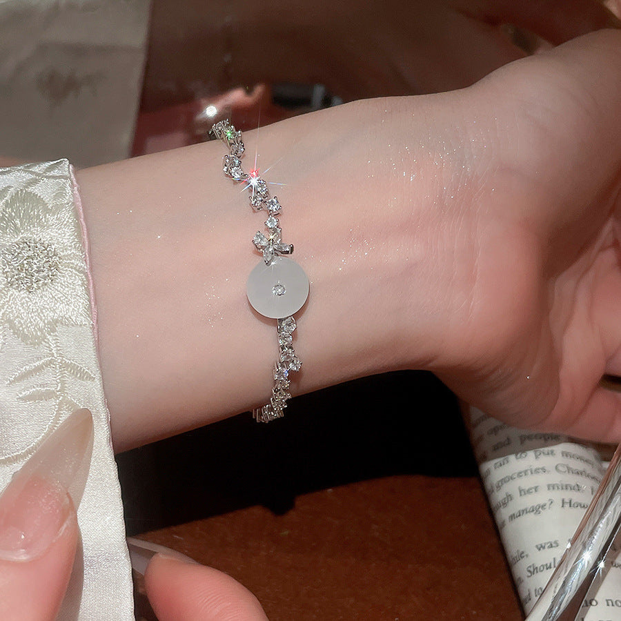 A廠【WB1727】新中式鋯石玉髓幾何圓形吊墜手鍊時尚優雅氣質手環輕奢高級感手飾
 25.10-4