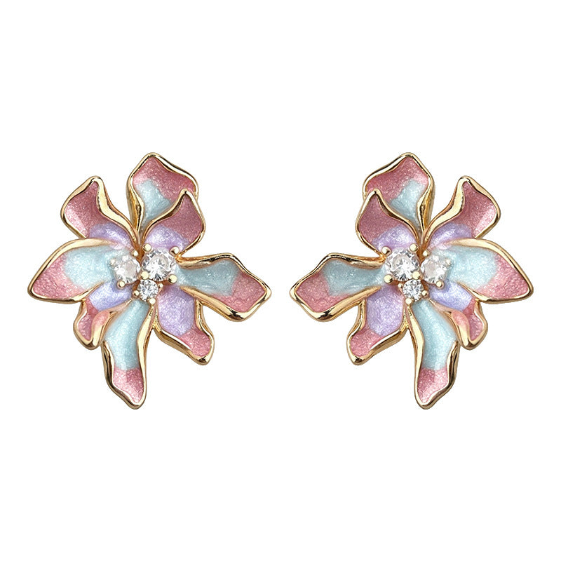 A廠【7351】春款原創設計彩色暈染清新甜美琺瑯滴釉彩繪花朵新款耳環耳環
26.01-3