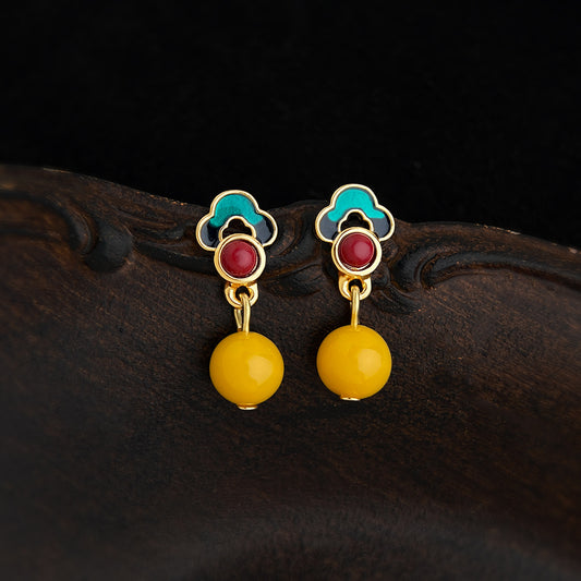 A廠【7405】文藝復古宮廷手工彩繪琺瑯滴釉合成蜜蠟耳環古風氣質高級感耳飾女
26.02-1