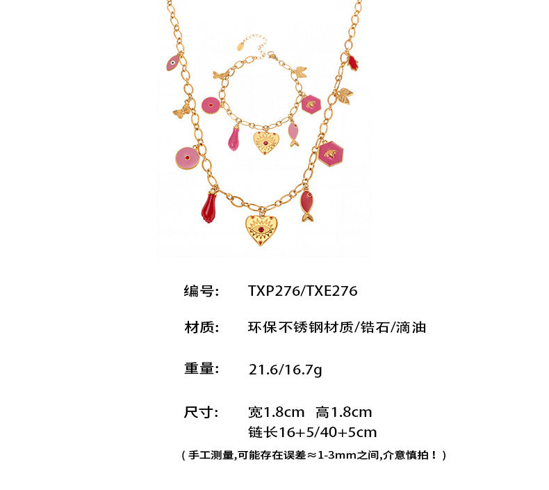B廠【TXP276】歐美飾品不銹鋼批花紋鏈紅色愛心滴油DIY多配件手鍊項鍊女 25.06-1