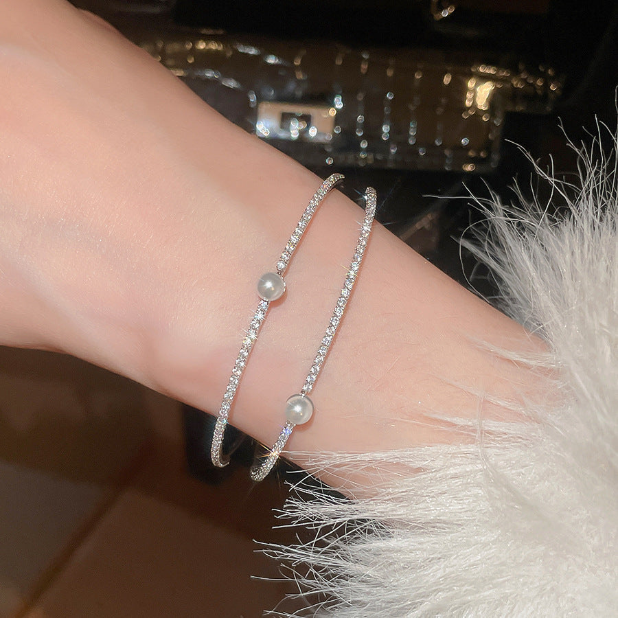 A廠【HB4776】超閃鋯石珍珠雙層開口手鐲歐美潮流百搭氣質手環輕奢高級感耳飾女
 25.10-4
