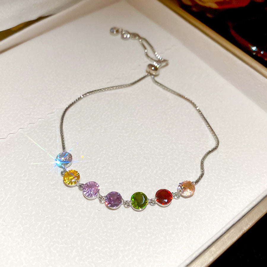 A廠【HB3626】鋯石彩色圓形抽拉式手鍊輕奢高級感手環甜美小眾氣質時尚百搭手飾 25.03-4