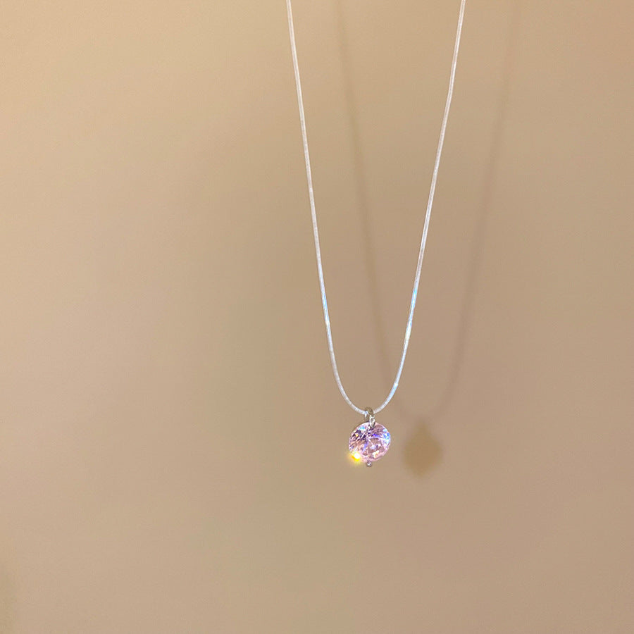 A廠【HN8744】鋯石圓形水滴吊墜項鍊時尚簡約小眾設計感鎖骨鏈輕奢高級感項鍊飾女 25.06-4