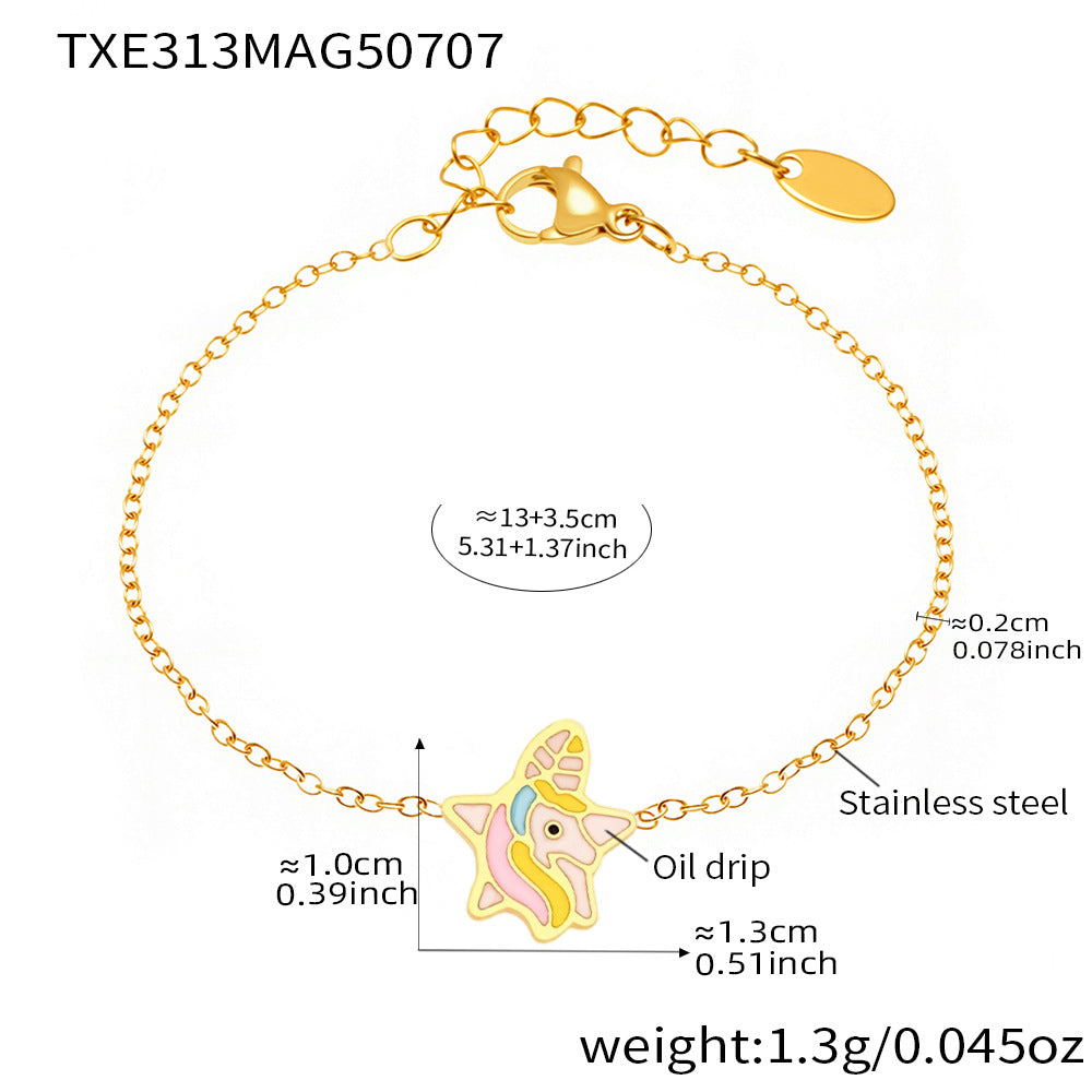B廠【TXP313】飾品卡通可愛獨角獸滴油項鍊手鍊戒指套裝不銹鋼材質 25.07-3