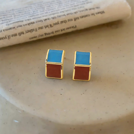 A廠【7298】時尚高級感撞色方形幾何琺瑯滴釉彩繪新款個性甜美耳飾耳環女
26.01-1