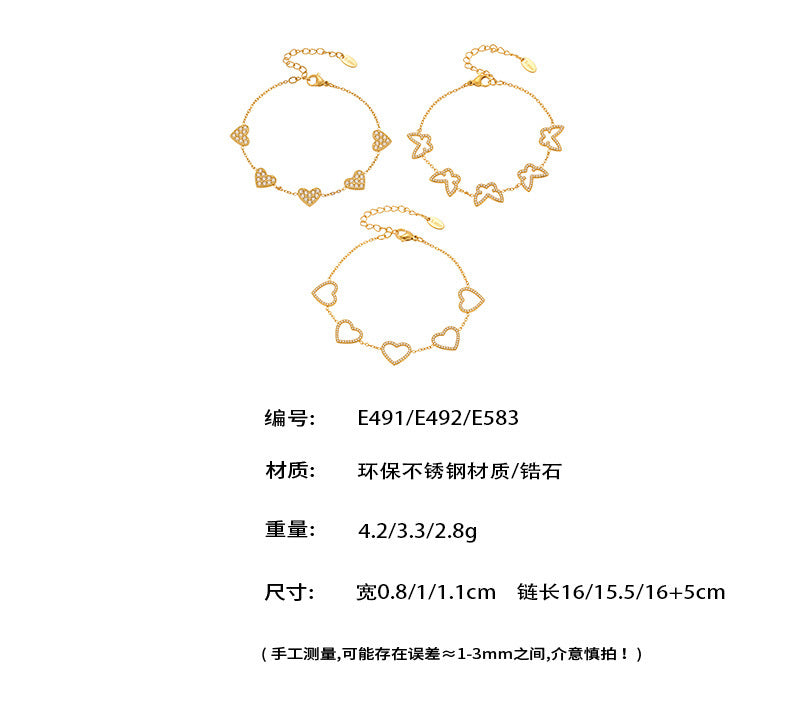 B廠【E491】歐美新款飾品不鏽鋼幾何蝴蝶造型鑲嵌鋯石手鍊鍍18k金飾品 25.08-3