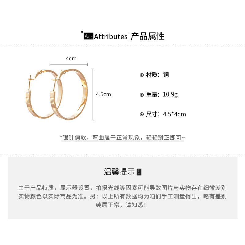 A廠【HE25900】18k真金電鍍925銀針條紋耳環女跨國簡約冷淡風素圈耳圈時尚氣質耳環 25.04-3