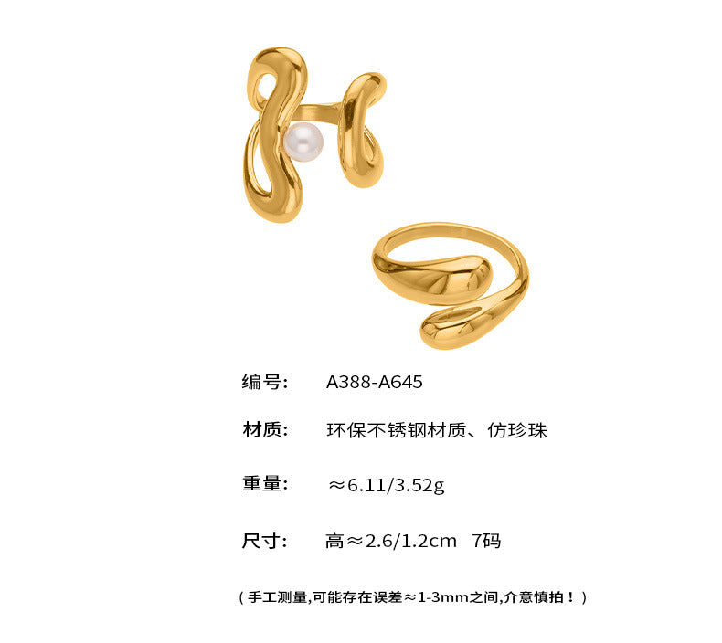 B廠【A388】冷淡風不鏽鋼幾何異形珍珠開口戒指個性時尚設計飾品不掉色
25.10-1