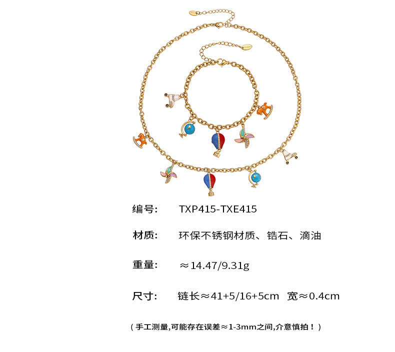 B廠【TXP415】新款飾品不鏽鋼滴油鋯石DIY多配件吊墜手鍊項鍊套組不掉色
25.10-1