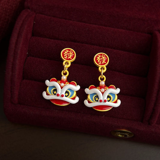 A廠【7338】馬年大吉國潮新中式民族風醒獅小眾設計手工彩繪新款耳環飾品
26.01-2