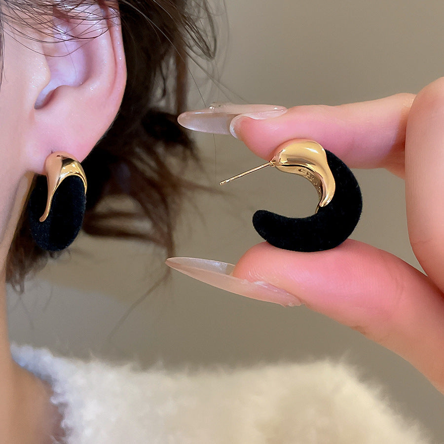 A廠【WE5019】18K真金電鍍925銀針植絨C型耳環耳墜小眾設計感耳環秋冬新款通勤耳飾
 25.10-5