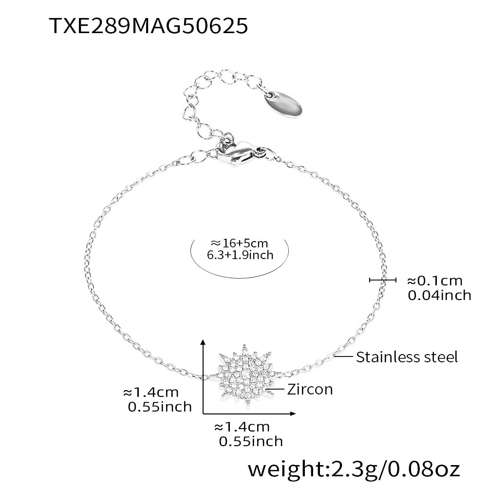 B廠【TXP289】超閃小太陽鑲嵌5A鋯石鎖骨雙層項鍊戒指組不銹鋼材質 25.07-1