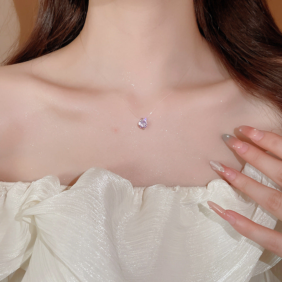 A廠【HN8744】鋯石圓形水滴吊墜項鍊時尚簡約小眾設計感鎖骨鏈輕奢高級感項鍊飾女 25.06-4