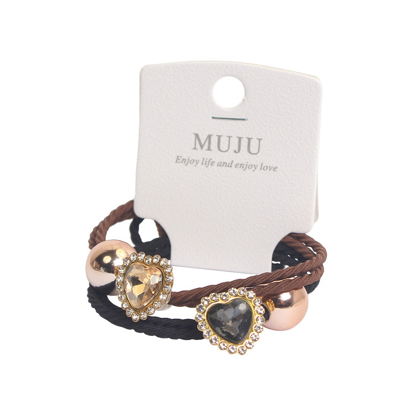 D廠【B009】經典黑咖甜酷風髮飾閃亮水晶髮繩高級感2條套裝皮筋髮圈百搭頭繩 24.02-4「D廠-單筆結帳需滿,NT$600出貨(不含運費)」