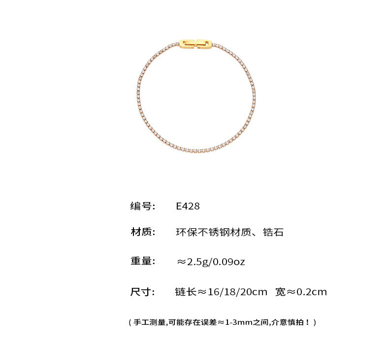 B廠【E428】5A超閃鋯石不鏽鋼手鍊18k鍍真金ins風小眾輕奢設計精緻首飾 25.08-2