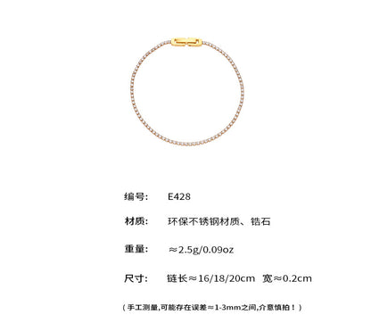B廠【E428】5A超閃鋯石不鏽鋼手鍊18k鍍真金ins風小眾輕奢設計精緻首飾 25.08-2