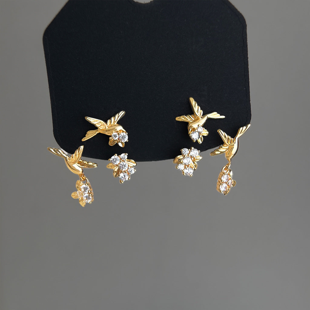 A廠【7447】原創一款多戴飛鳥集鑲嵌鋯石時尚高級感小眾設計耳飾耳環飾品
 26.03-4