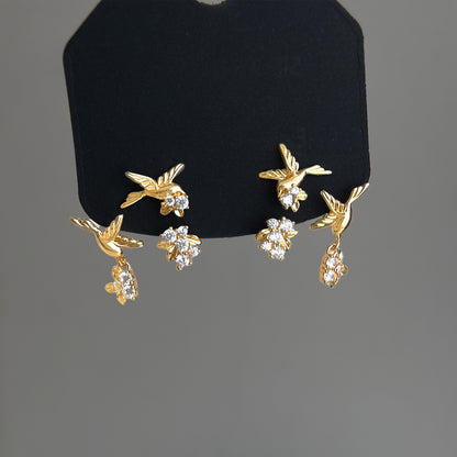 A廠【7447】原創一款多戴飛鳥集鑲嵌鋯石時尚高級感小眾設計耳飾耳環飾品
 26.03-4