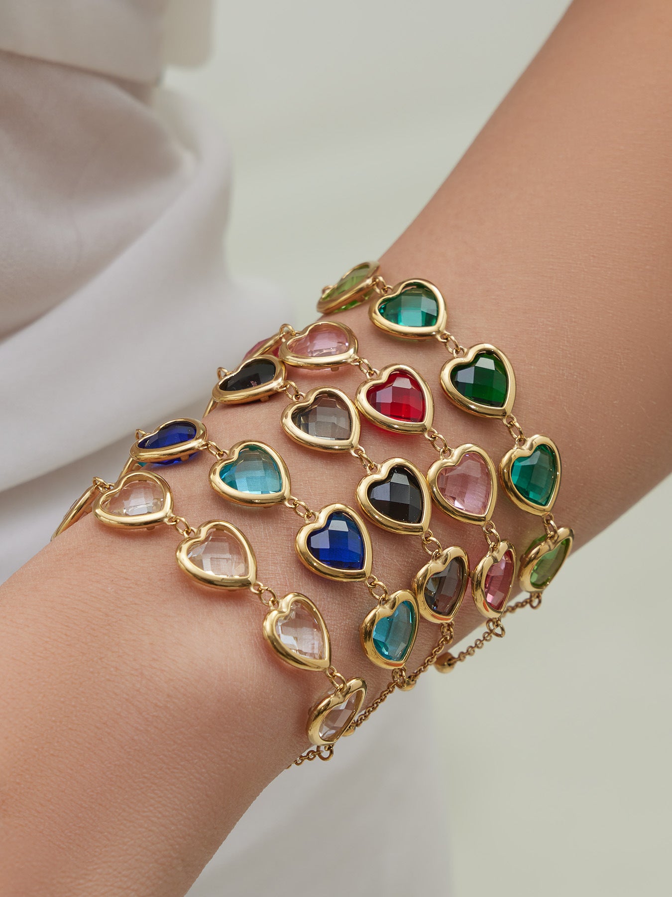 B廠【TXP510】不鏽鋼愛心切麵包邊玻璃石鋼珠項鍊手鍊耳環組鍍18k真金不掉色
 25.12-2