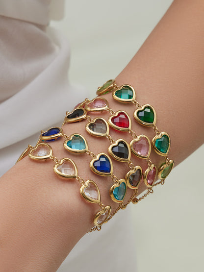 B廠【TXP510】不鏽鋼愛心切麵包邊玻璃石鋼珠項鍊手鍊耳環組鍍18k真金不掉色
 25.12-2