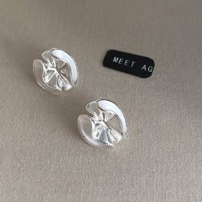 A廠【7138】歐美跨境立體霧面褶皺花朵耳環S鍍銀針耳飾時尚個性高級感耳環女
 26.05-4