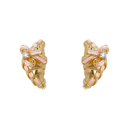 A廠【6585】設計師款！鍍銀針鍍14K牛角包創意個性小香風蝴蝶結耳環耳飾
 26.05-2