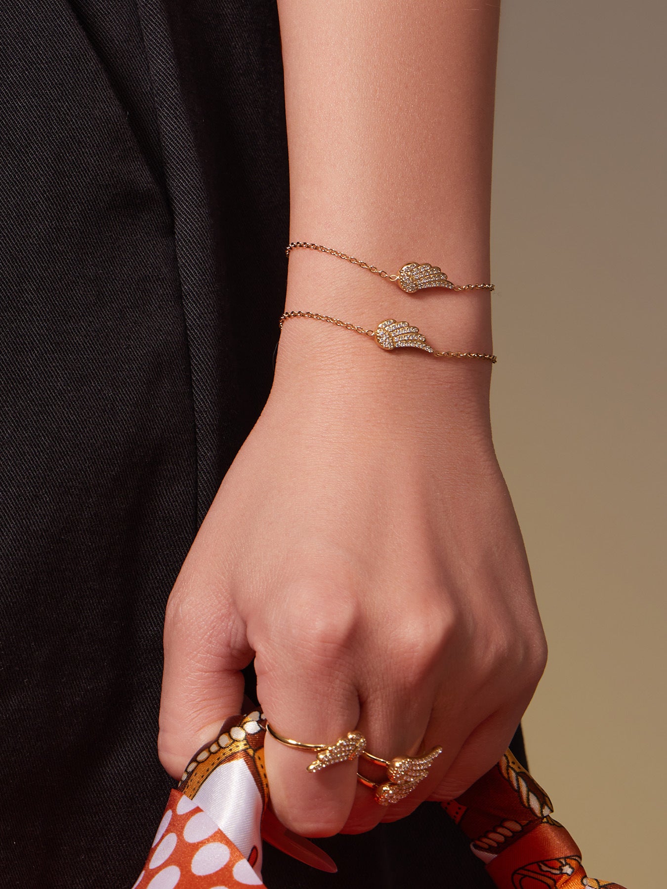 B廠【TXP486】超閃5A鋯石小翅膀造型手鍊項鍊耳環戒指組不鏽鋼鍍18k金
 25.11-4