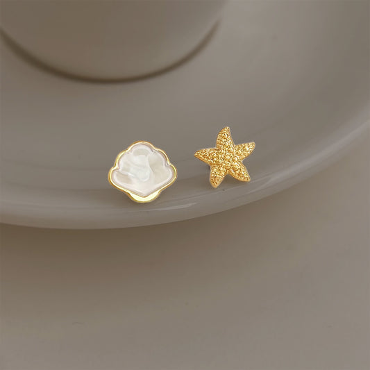 A廠 【2172】海星與貝殼滴釉不對稱迷你耳環時尚通勤百搭設計感度假風氣質耳飾
 26.03-3