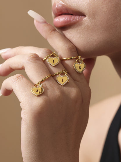 B廠【TXP299】歐美不銹鋼5A鋯石愛心鎖頭鑰匙棍吊墜鎖骨項鍊戒指飾品套裝 25.07-2