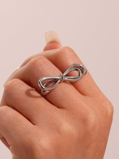 B廠【A776】歐美ins小眾設計蝴蝶結開口戒指不鏽鋼材質18k鍍真金不掉色 25.07-2