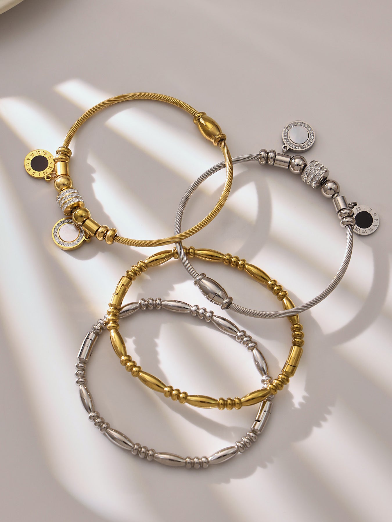 B廠【Z260】不鏽鋼羅馬數字滴油十字卡扣手鐲多款造型手環組合飾品鍍18k真金
 26.01-1