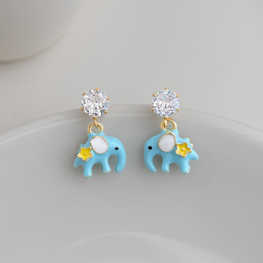 A廠【7391】清新甜美可愛琺瑯滴釉手工彩繪童趣小象耳環個性小眾新款耳環
 26.02-4