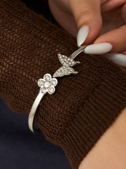 B廠【Z234】跨境時尚微鑲鋯石蝴蝶花朵彈簧開口手鐲網紅輕奢不鏽鋼18k金手環
 26.04-3