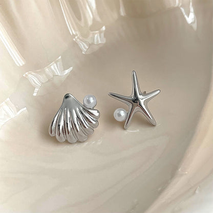 A廠【4716】海洋系列不對稱海星貝殼設計感耳飾冷淡風高級感小眾個性珍珠耳飾
 26.05-4