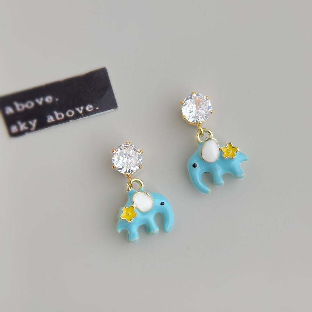 A廠【7391】清新甜美可愛琺瑯滴釉手工彩繪童趣小象耳環個性小眾新款耳環
 26.02-4