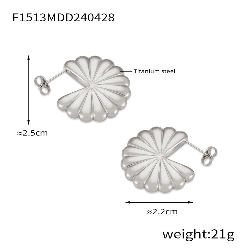 B廠【F1513-F1516】法式復古風時尚氣質輕奢簡約耳環ins幾何折疊扇形鈦鋼鍍18k金耳環 24.05-1