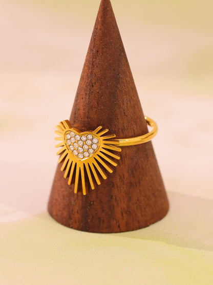 B廠【A038】歐美新款不鏽鋼5A鋯石超閃羽翼愛心開口戒指女款時尚飾品潮 25.05-1