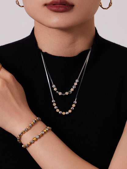 B廠【TXP102】歐美ins時尚小眾設計微鑲鋯石五角星拼色項鍊手鍊套裝不銹鋼飾品
 26.03-2