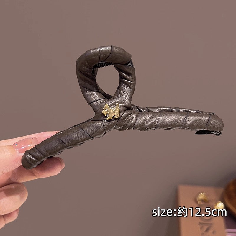 C廠【P46】韓係金標小狗皮質髮夾女髮量多大號鯊魚夾後腦勺盤髮抓夾頭飾髮卡
 25.12-2「C廠-單筆結帳需滿，NT$500出貨(不含運費)」